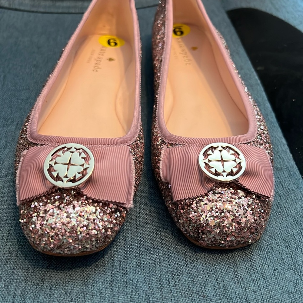 Kate Spade, rose gold sparkling flats size 9